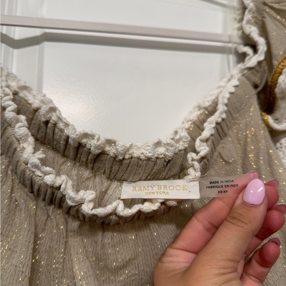 Ramy Brook Womens Mini Dress Beige Kyro Off Shoulder Ribbon Trim - Picture 4 of 5